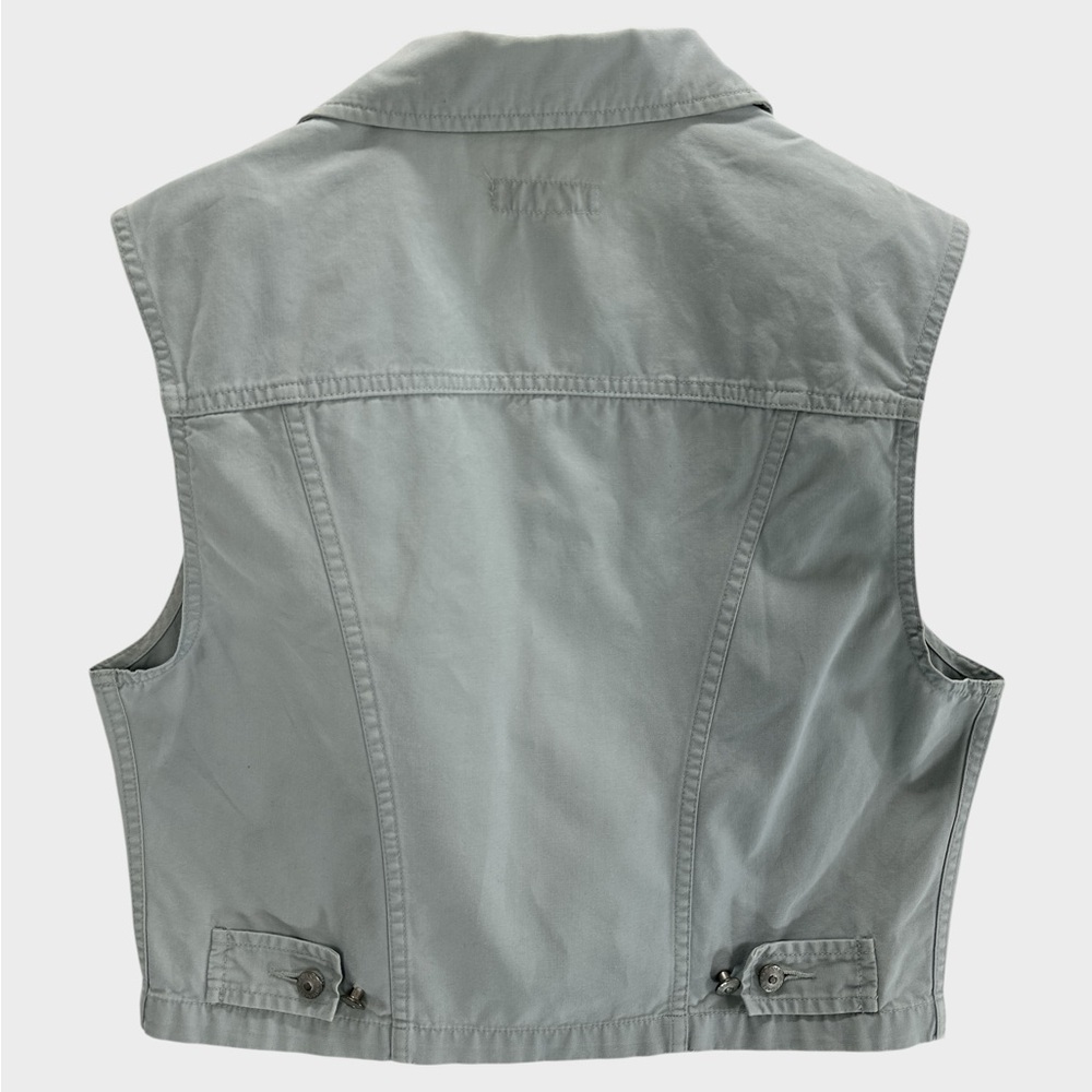 Banana Republic Cropped Utility Vest Gray Cotton Button Front 90s Y2K Safari M - Picture 2 of 10